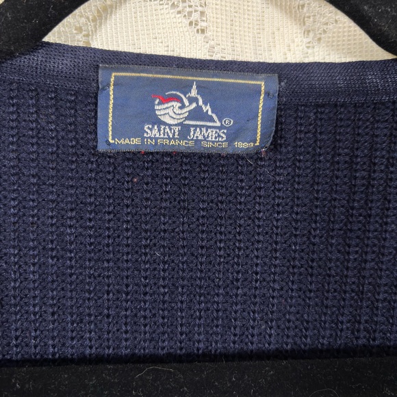 Vintage Saint James Wool Cardigan Sweater Knit Fisherman Navy Blue Sz Small Med - Picture 6 of 11